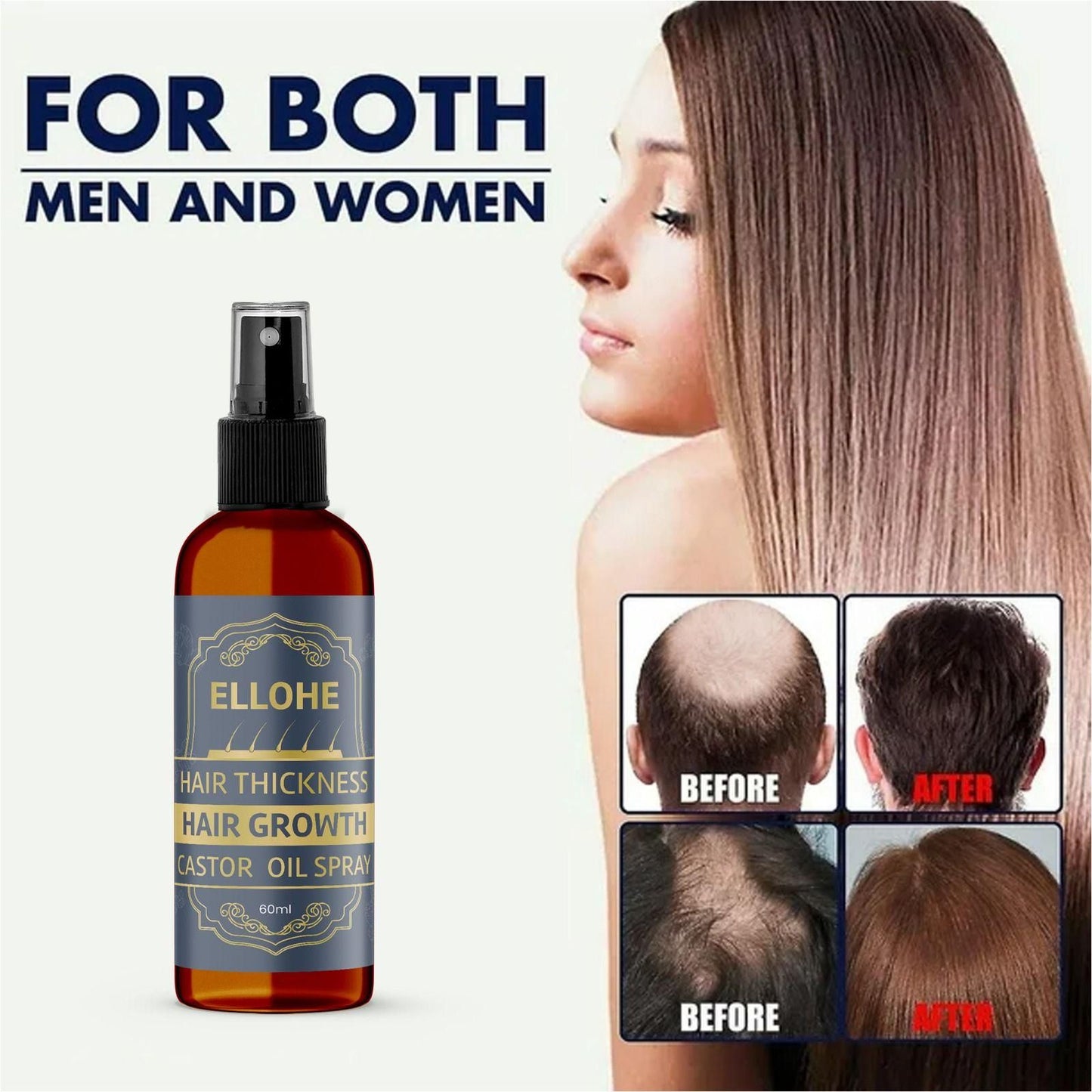 ELLOHE Hair Thickness Hair Growth Castor Oil Spray 120ml Pack of 2